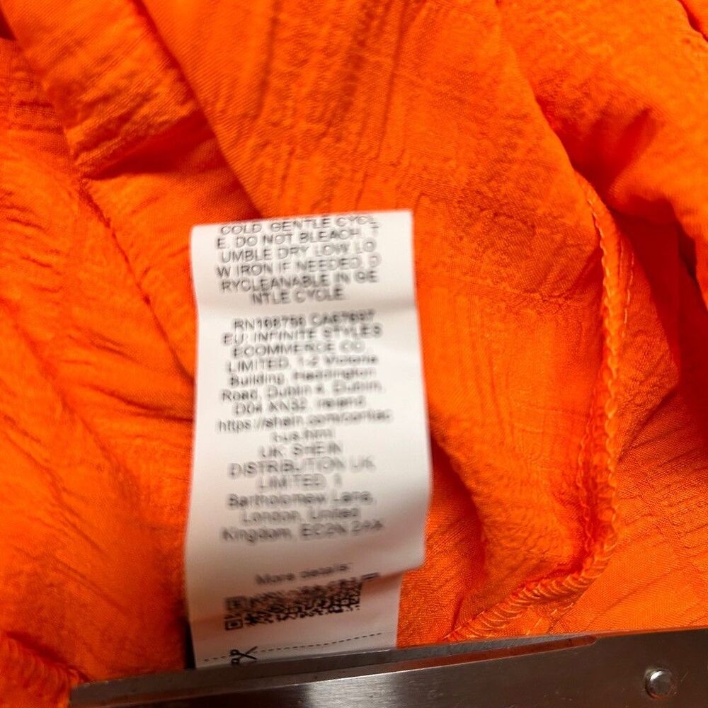 Shein Curve Orange Cami Dress Womens 2XL Smocked Ruffle Hem Textured Slip Dress - Picture 9 of 9